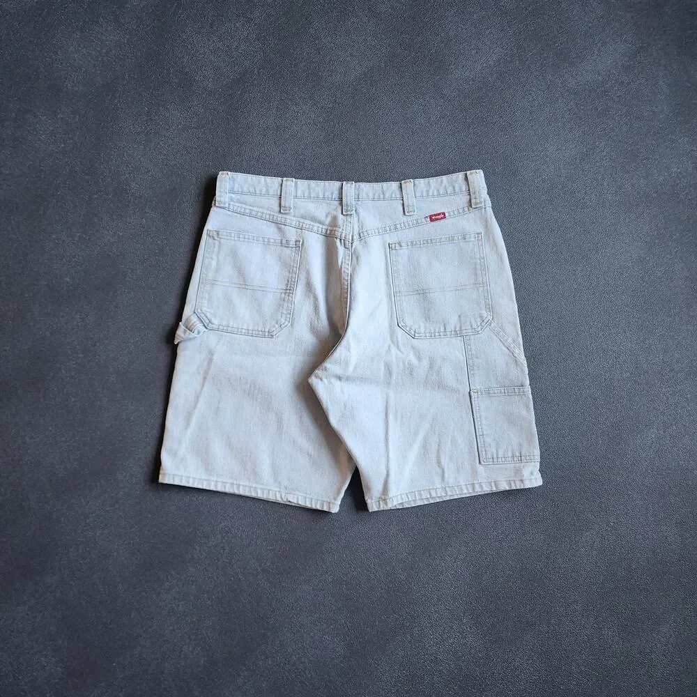 Vintage Y2K Wrangler Light Blue Denim Carpenter Dungaree Jean Shorts 36